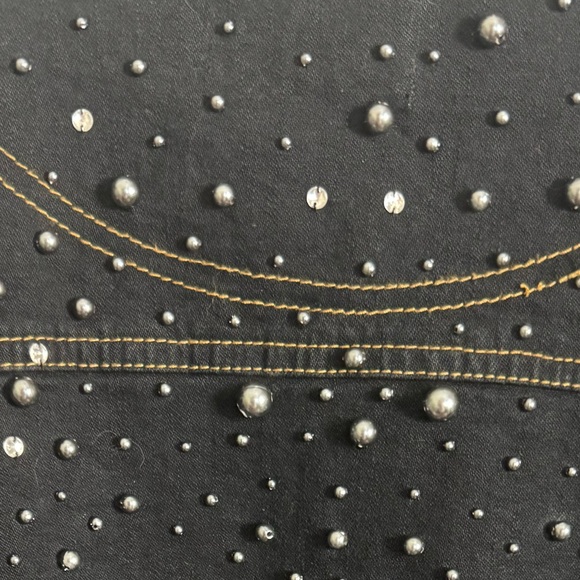 Quacker Factory Studded Embellished Diamond Pearl Black Denim Jean Jacket Large - Picture 9 of 9